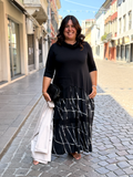 ABITO RIGHE - Abito in punto Milano e cotone con collo a cratere