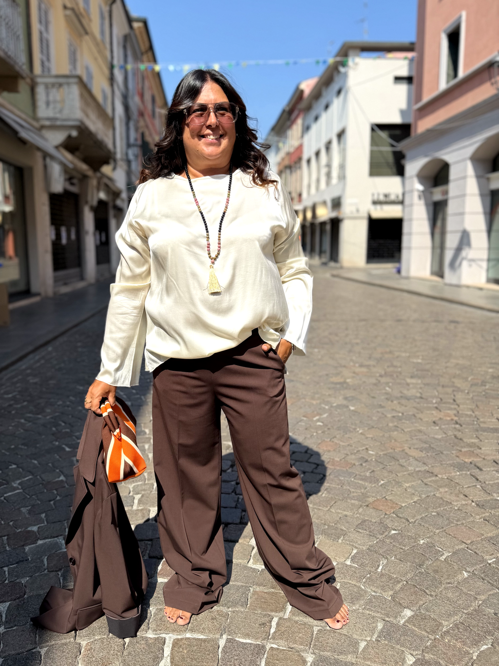 ARIANNA - Pantaloni a palazzo in tessuto Tazmania