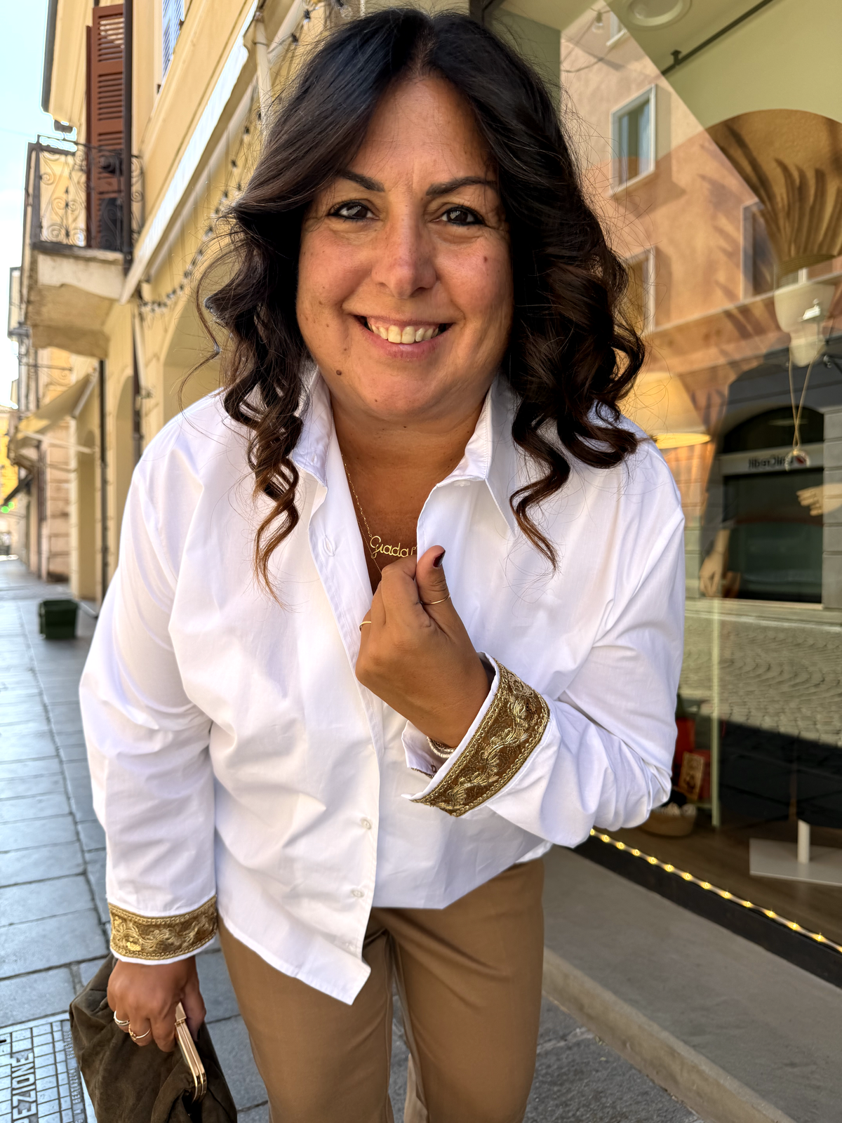 CAMICIA DAMASCO - Cotone e polsini oro