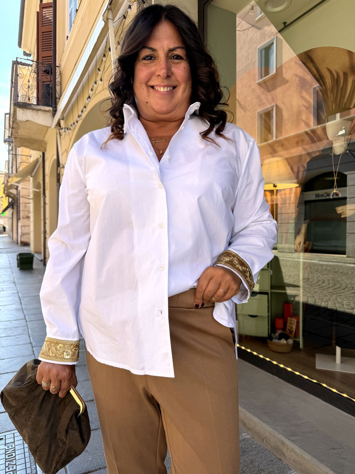 CAMICIA DAMASCO - Cotone e polsini oro