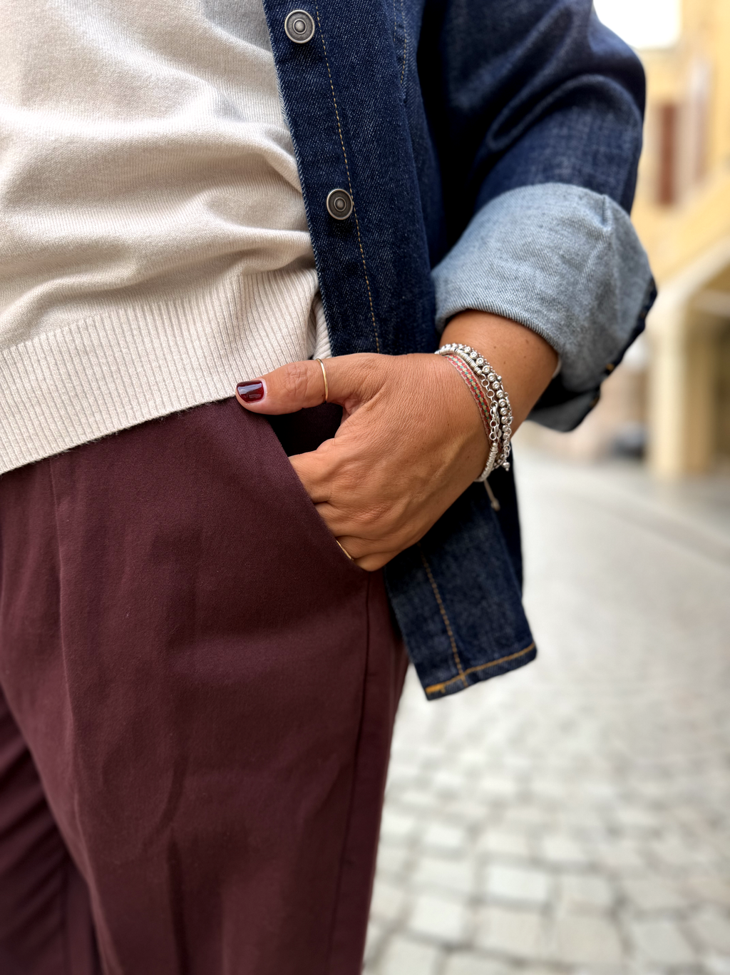 OVETTO - Pantaloni in caldo cotone con cintura in corda