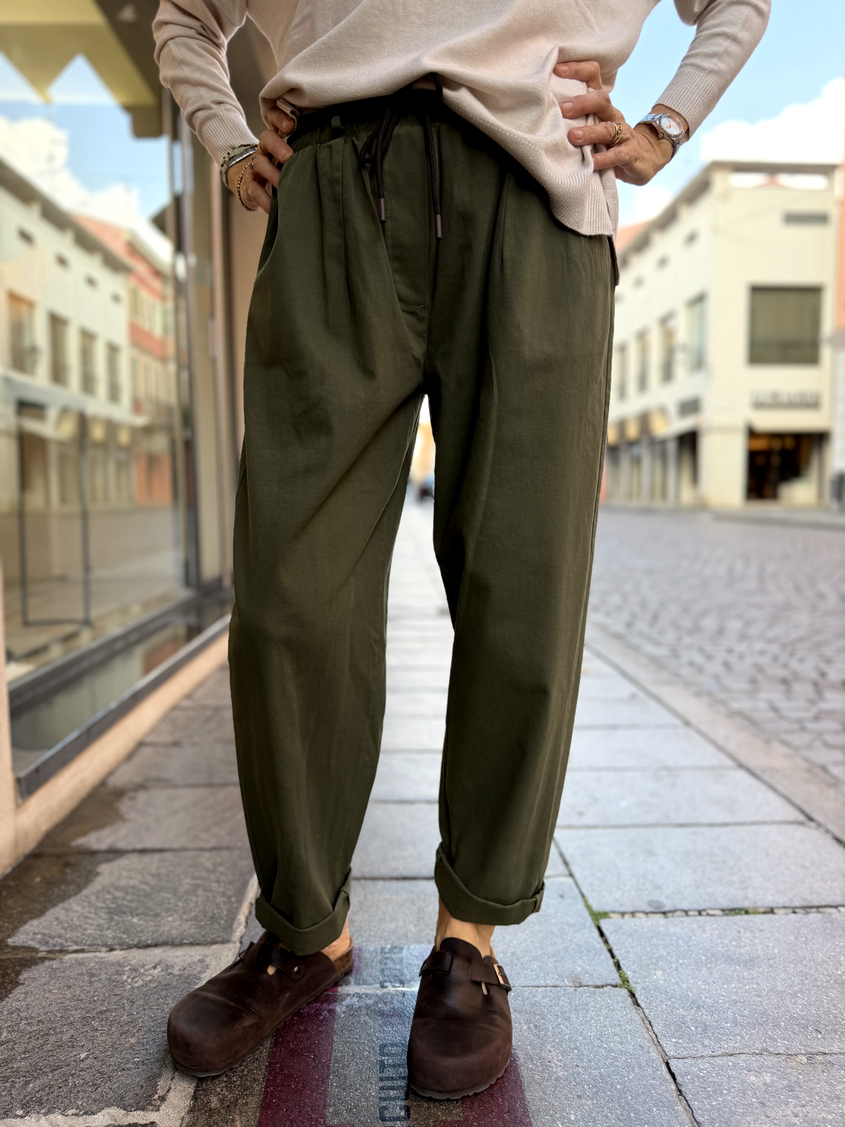 OVETTO - Pantaloni in caldo cotone con cintura in corda