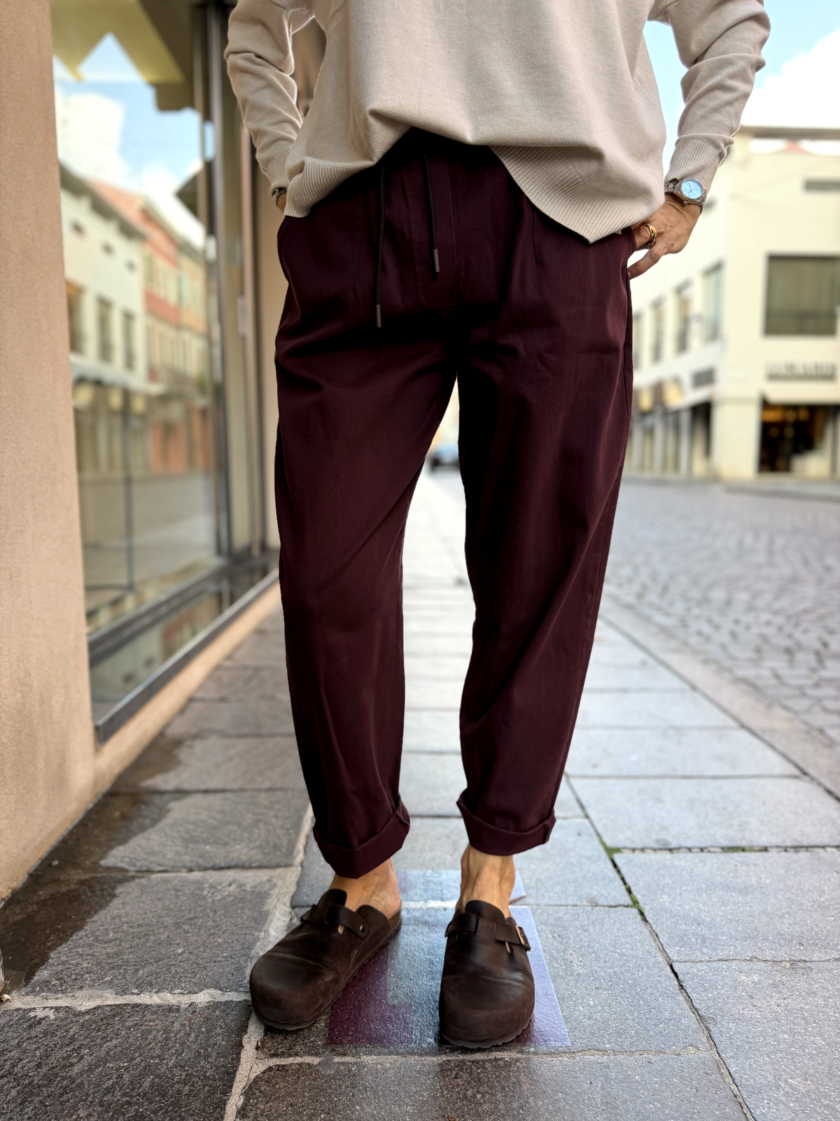 OVETTO - Pantaloni in caldo cotone con cintura in corda