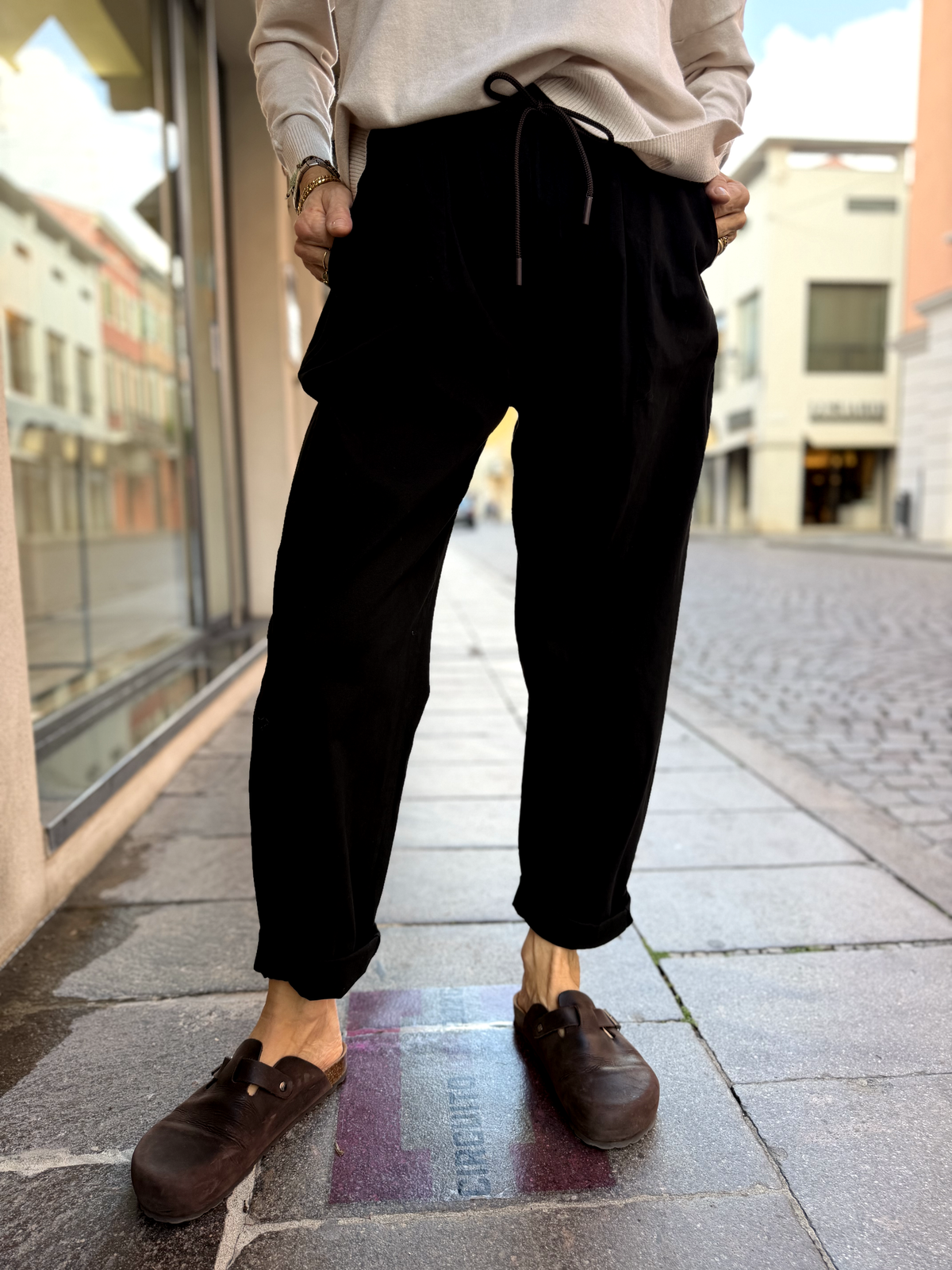 OVETTO - Pantaloni in caldo cotone con cintura in corda