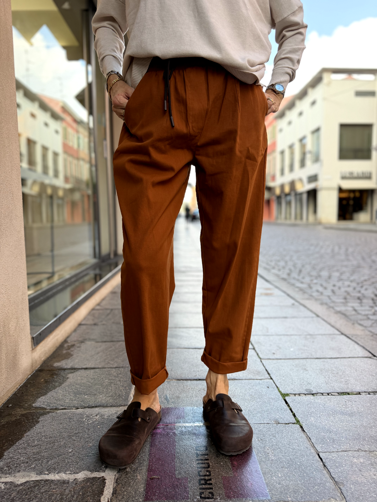 OVETTO - Pantaloni in caldo cotone con cintura in corda