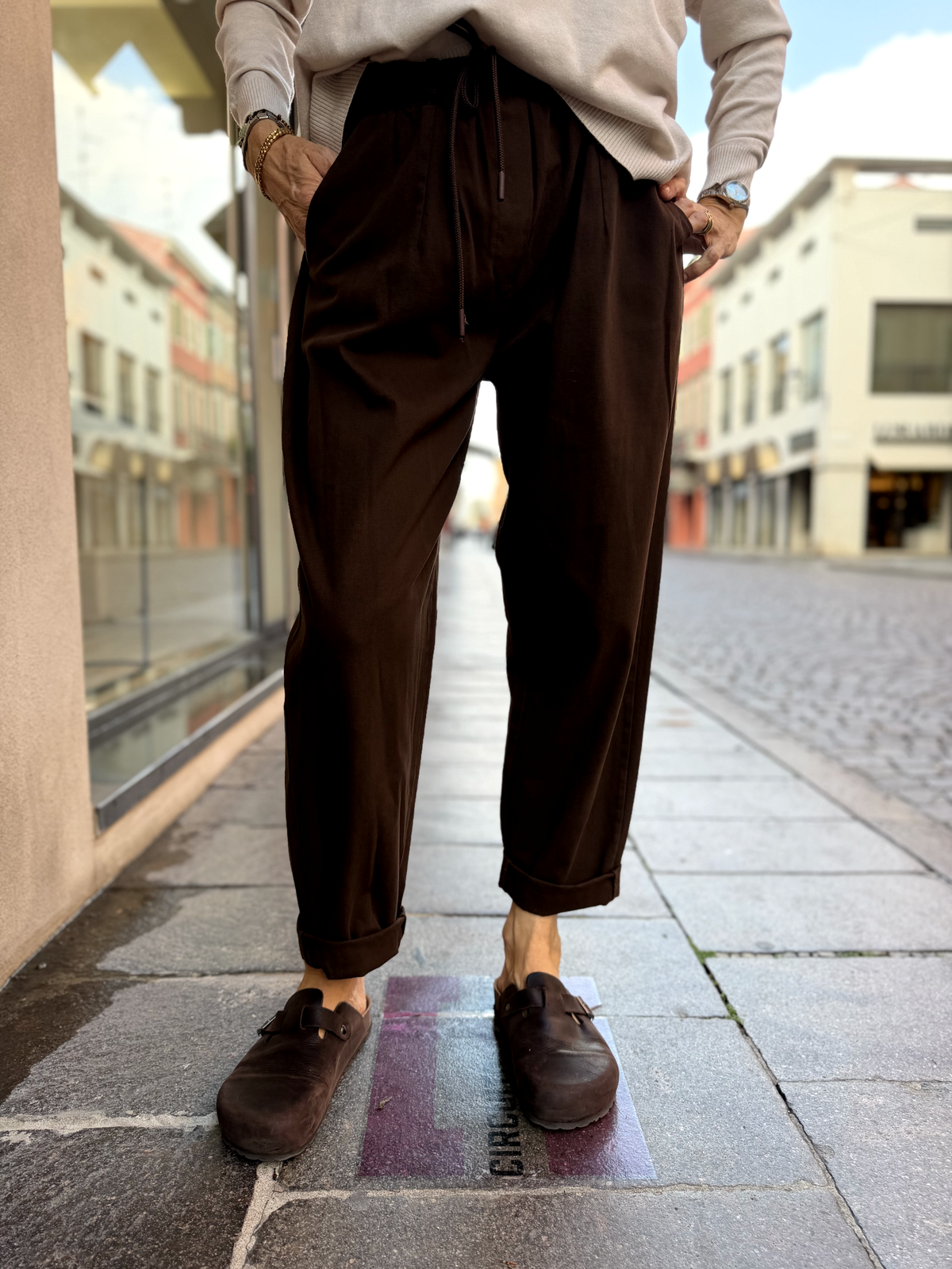 OVETTO - Pantaloni in caldo cotone con cintura in corda