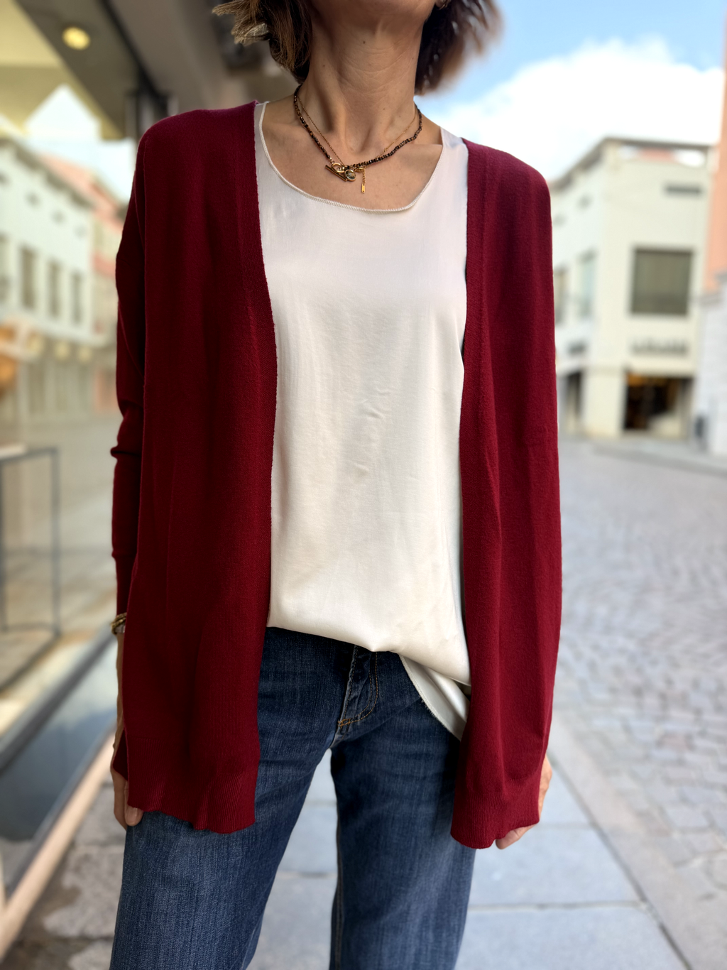 CARDIGAN - Viscosa primo peso a taglio vivo