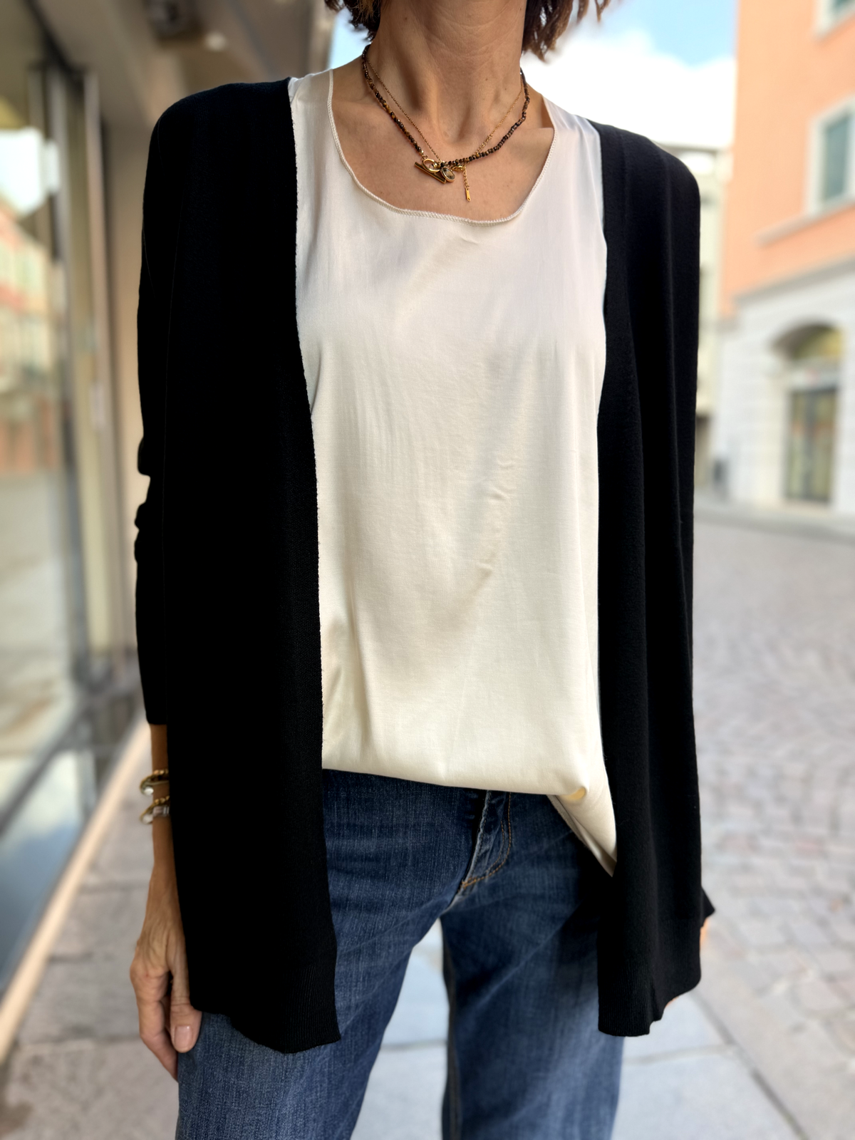 CARDIGAN - Viscosa primo peso a taglio vivo