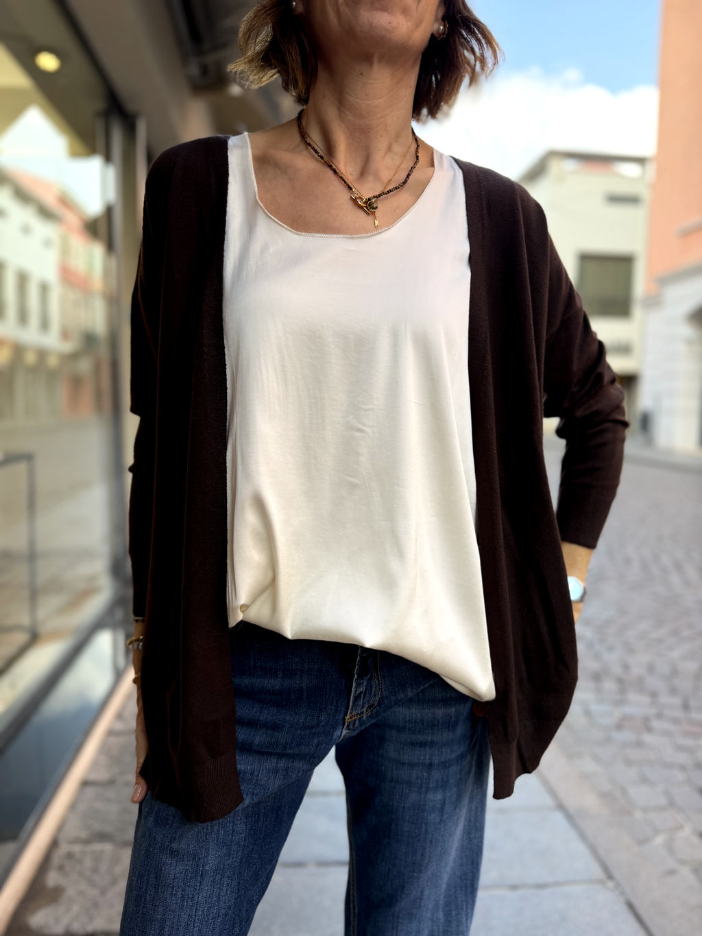 CARDIGAN - Viscosa primo peso a taglio vivo