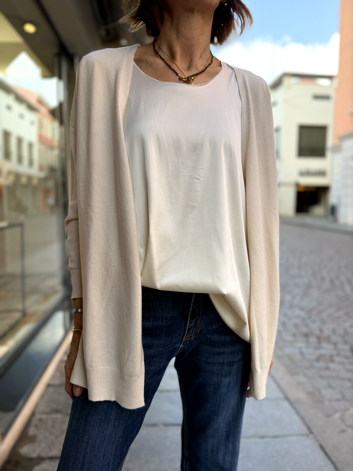CARDIGAN - Viscosa primo peso a taglio vivo